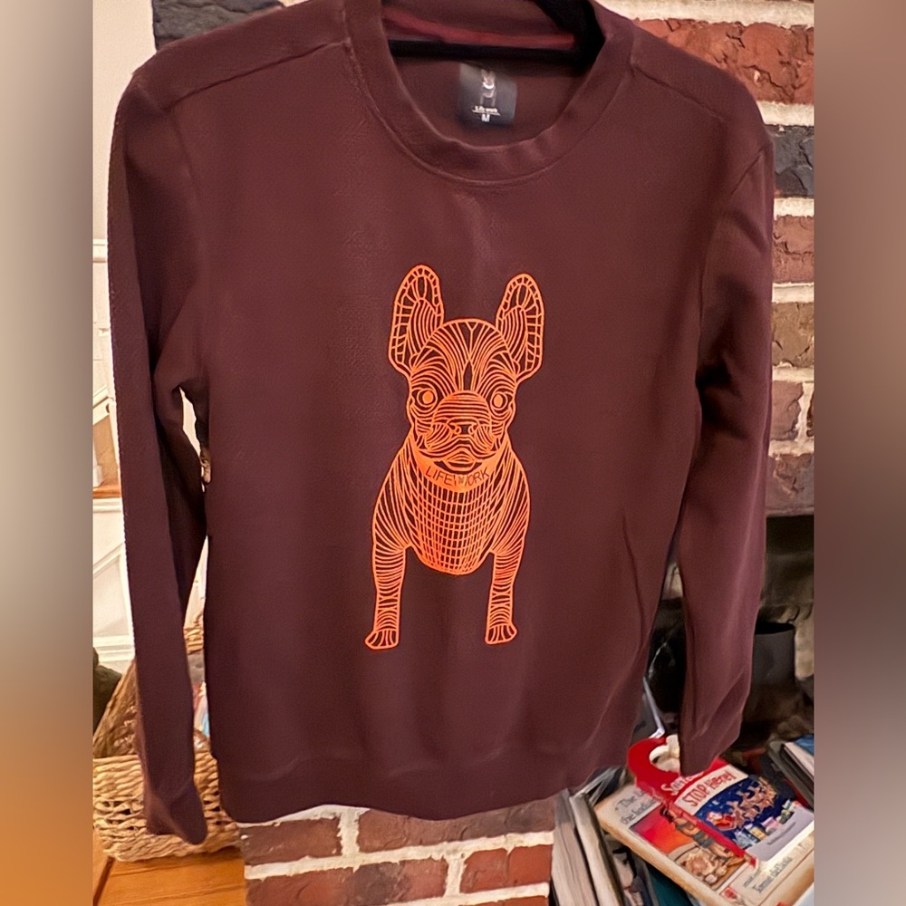 LIFEWORK Men's Brown Orange Dog Graphic Long Sleeve Crew Neck Sweatshirt M